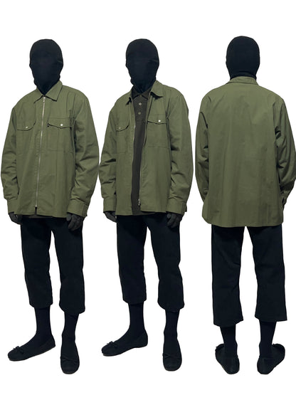 AGNES B. 1990s Zip Up Cotton Long Sleeve Shirt Olive Size 42
