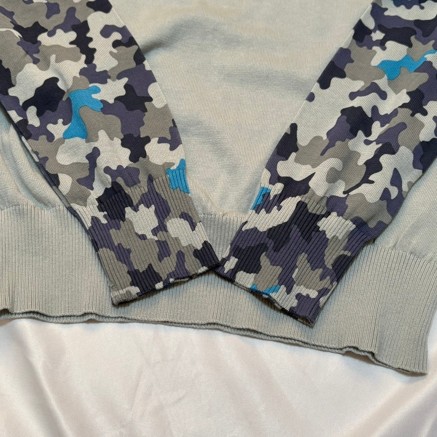 marka Gray Blue Camo Sleeve High Gauge Knit Sweater Size 2