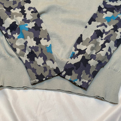 marka Gray Blue Camo Sleeve High Gauge Knit Sweater Size 2