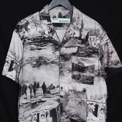 OFF-WHITE Grey Printed Cotton Open Button-Up Shirt Size S