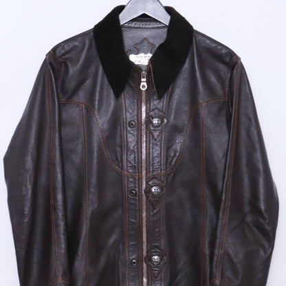 SKKIN Shearling Collar Leather Shirt Jacket Brown Size M