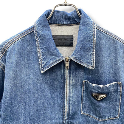 PRADA 2021 Triangle Logo Zip Denim Jacket Indigo Size S