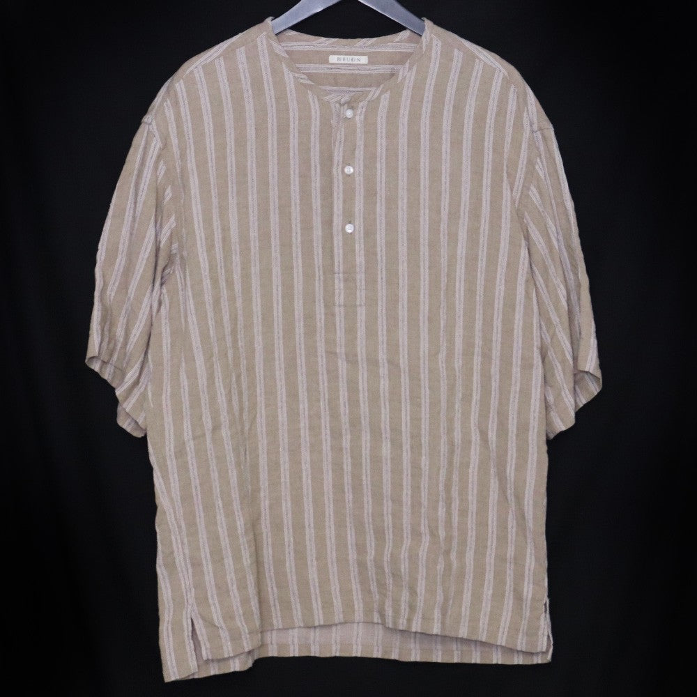 HEUGN JAKE Striped No-Collar S/S Linen Shirt Size 2
