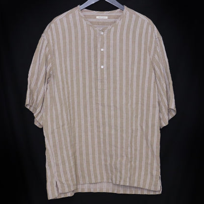HEUGN JAKE Striped No-Collar S/S Linen Shirt Size 2
