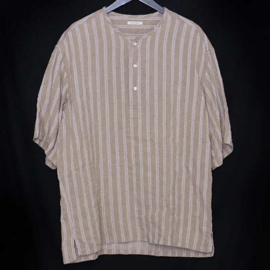 HEUGN JAKE Striped No-Collar S/S Linen Shirt Size 2