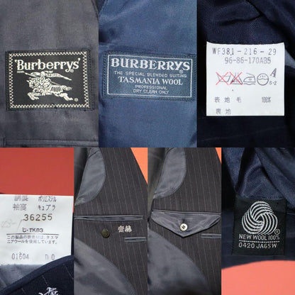 Burberrys 90s Vintage Tasmania Wool Pinstripe Suit Blue Blazer
