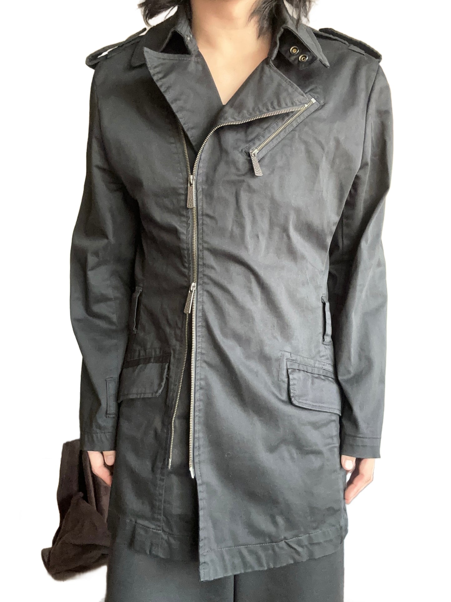 Vintage Black Slim-Fit Military Coat Size M