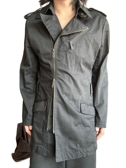 Vintage Black Slim-Fit Military Coat Size M