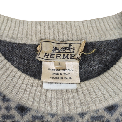 HERMES All Over H Logo Wool Sweatshirt Gray Size L