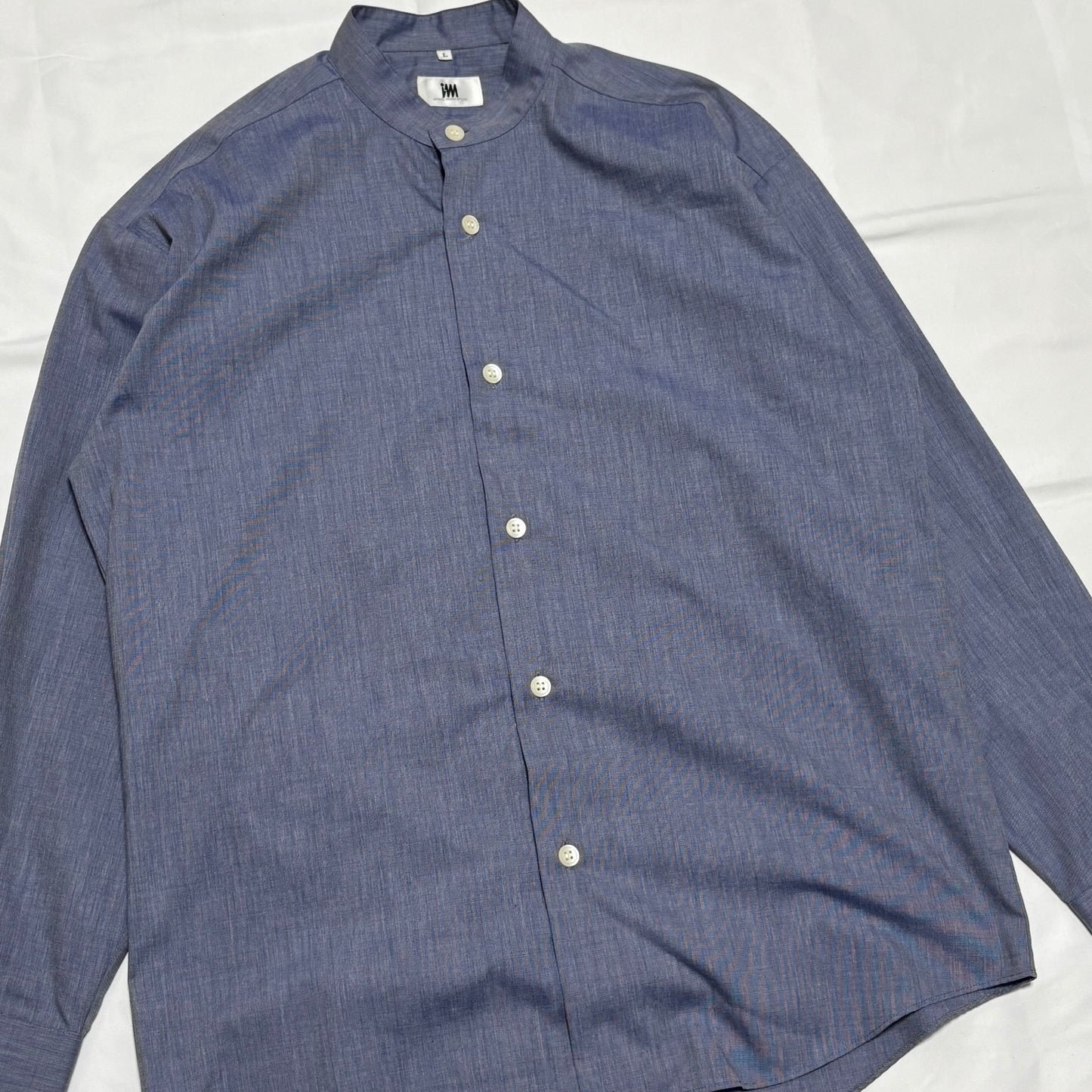 ISSEY MIYAKE Blue Cotton Chambray Band Collar Shirt Size L