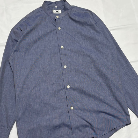 ISSEY MIYAKE Blue Cotton Chambray Band Collar Shirt Size L