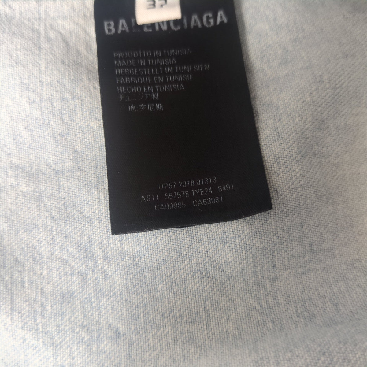 BALENCIAGA Logo Printed Washed Denim Shirt Blue Size 32