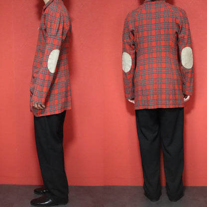 Yohji Yamamoto Red 90s Tartan Check Patch Coat Size FREE