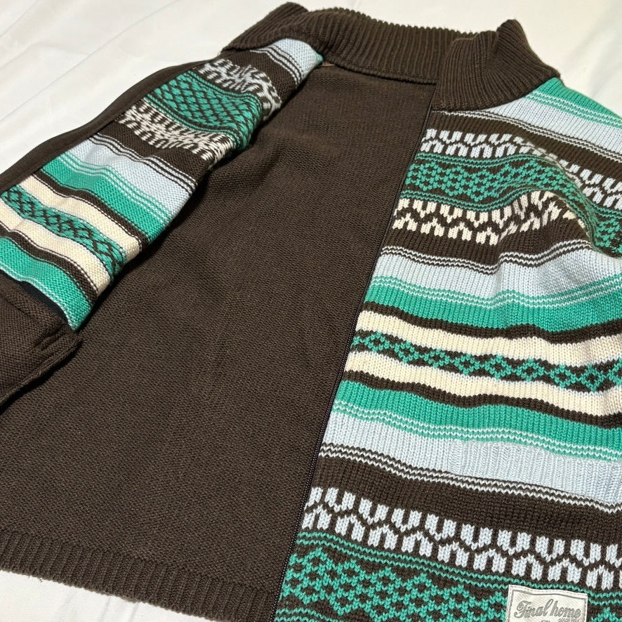 Final Home Brown Green Fair Isle Full Knit Sweater Size S