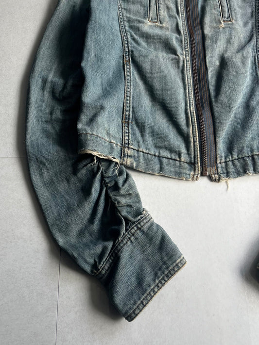 DKNY Cropped Shirred Cotton Jacket Blue Size 4