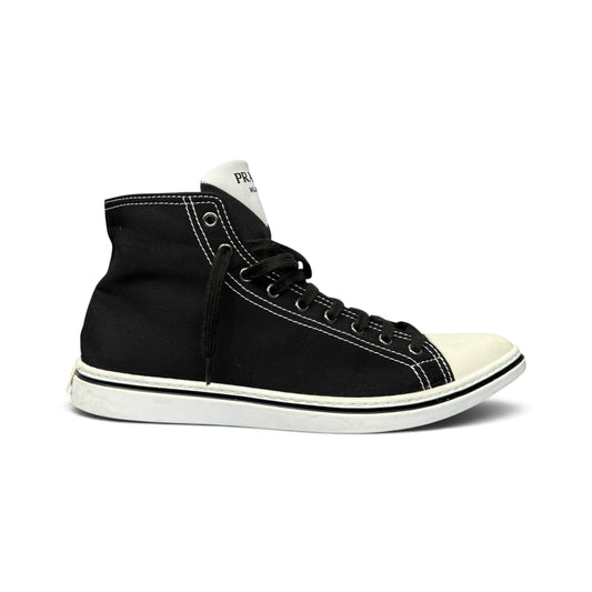 PRADA Sneakers Pointy High-Top Black Canvas Size 26.0cm