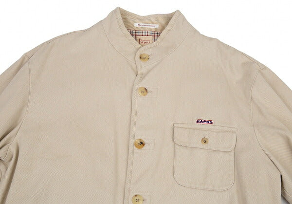 Papas Lined Check Cotton Stand Collar Jacket Beige Size 50L
