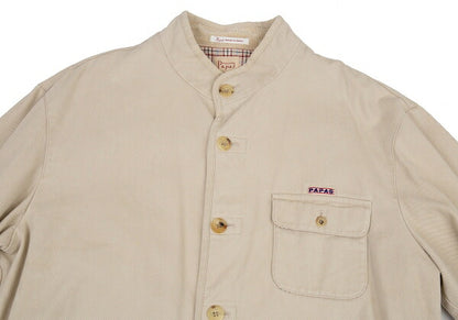 Papas Lined Check Cotton Stand Collar Jacket Beige Size 50L