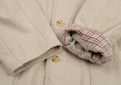 Papas Lined Check Cotton Stand Collar Jacket Beige Size 50L