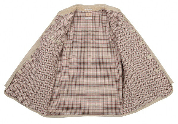 Papas Lined Check Cotton Stand Collar Jacket Beige Size 50L