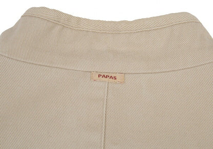 Papas Lined Check Cotton Stand Collar Jacket Beige Size 50L