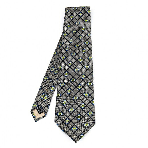 GUCCI Silk Jacquard Diamond Tie Beige Navy
