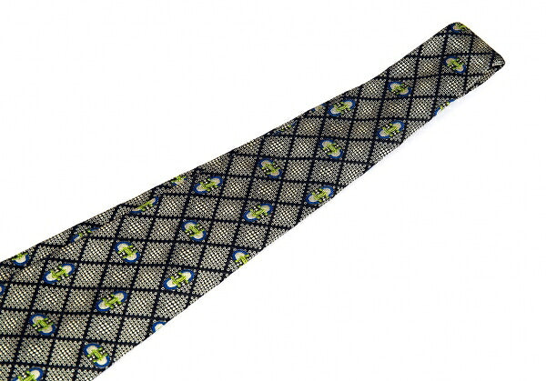 GUCCI Silk Jacquard Diamond Tie Beige Navy