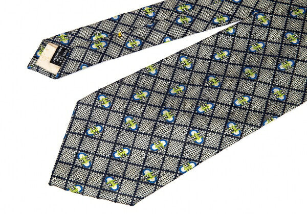GUCCI Silk Jacquard Diamond Tie Beige Navy