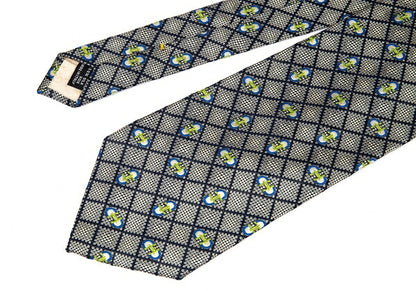 GUCCI Silk Jacquard Diamond Tie Beige Navy