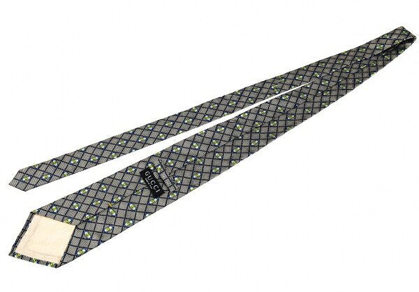 GUCCI Silk Jacquard Diamond Tie Beige Navy