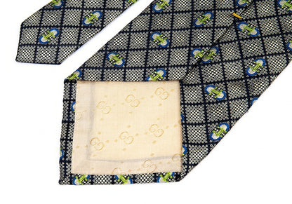 GUCCI Silk Jacquard Diamond Tie Beige Navy