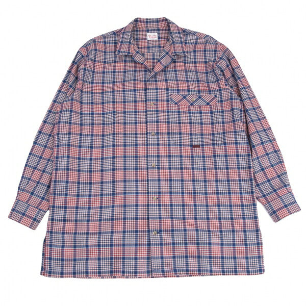 Papas Cotton Open Collar Check Long Sleeve Blue Red Shirt Size M