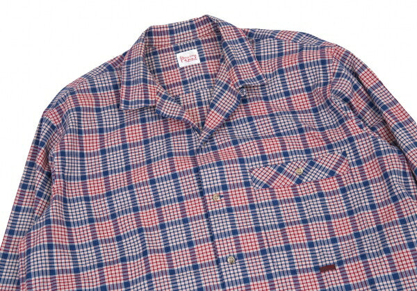 Papas Cotton Open Collar Check Long Sleeve Blue Red Shirt Size M