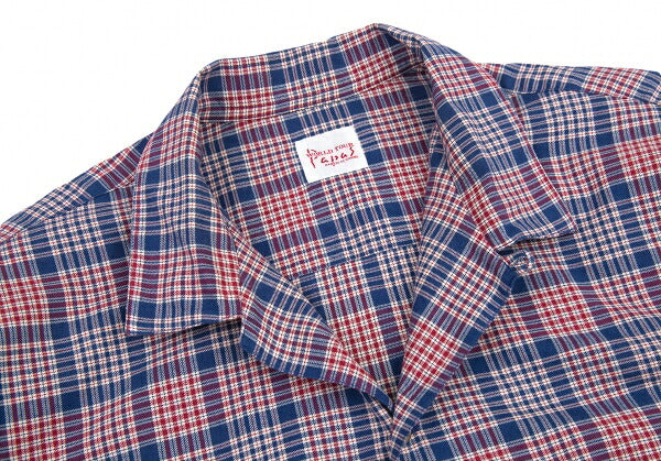 Papas Cotton Open Collar Check Long Sleeve Blue Red Shirt Size M