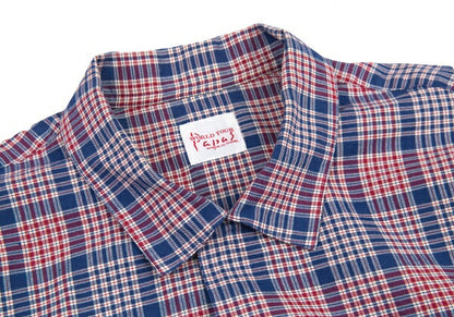 Papas Cotton Open Collar Check Long Sleeve Blue Red Shirt Size M