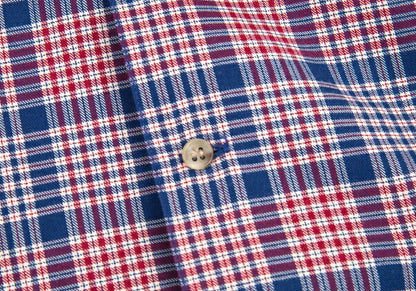 Papas Cotton Open Collar Check Long Sleeve Blue Red Shirt Size M