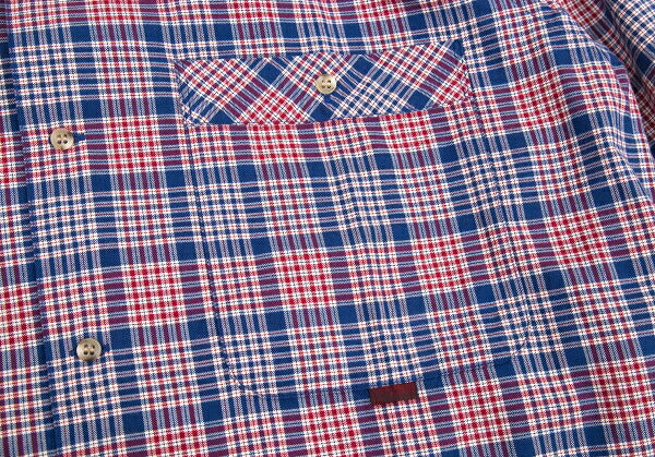 Papas Cotton Open Collar Check Long Sleeve Blue Red Shirt Size M