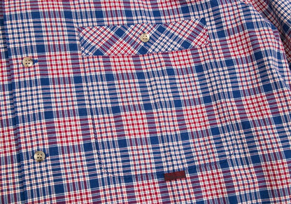Papas Cotton Open Collar Check Long Sleeve Blue Red Shirt Size M