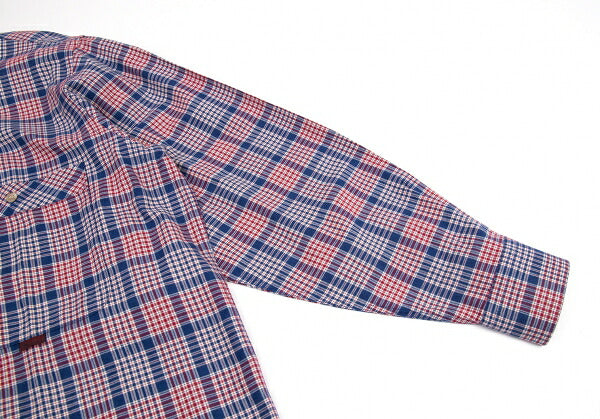 Papas Cotton Open Collar Check Long Sleeve Blue Red Shirt Size M