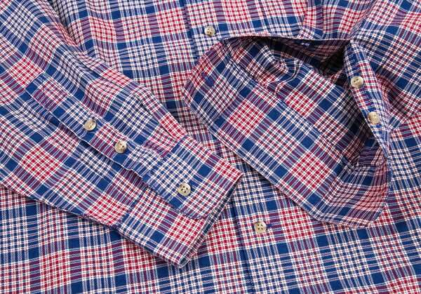 Papas Cotton Open Collar Check Long Sleeve Blue Red Shirt Size M