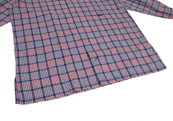 Papas Cotton Open Collar Check Long Sleeve Blue Red Shirt Size M