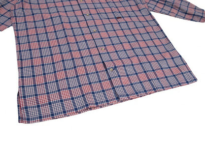 Papas Cotton Open Collar Check Long Sleeve Blue Red Shirt Size M