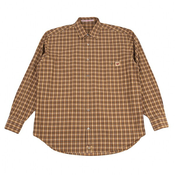 Papas Brown Cotton Overcheck Long Sleeve Shirt Size M