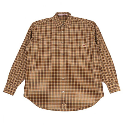 Papas Brown Cotton Overcheck Long Sleeve Shirt Size M