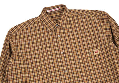 Papas Brown Cotton Overcheck Long Sleeve Shirt Size M