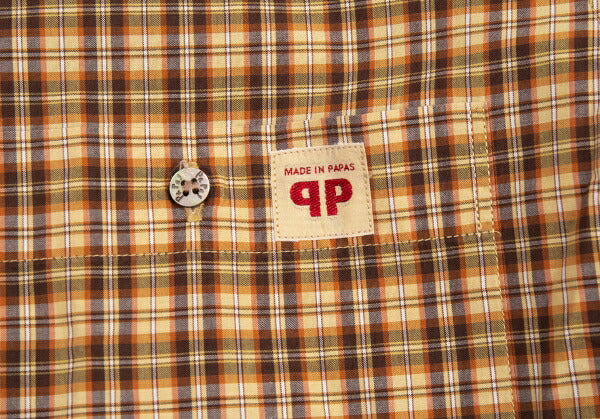 Papas Brown Cotton Overcheck Long Sleeve Shirt Size M