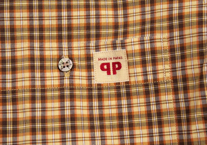 Papas Brown Cotton Overcheck Long Sleeve Shirt Size M