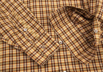 Papas Brown Cotton Overcheck Long Sleeve Shirt Size M