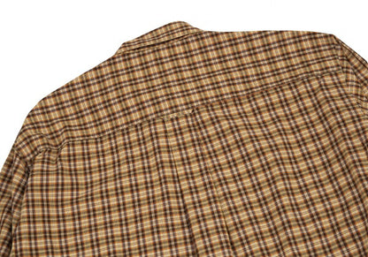 Papas Brown Cotton Overcheck Long Sleeve Shirt Size M