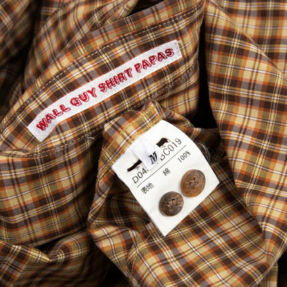 Papas Brown Cotton Overcheck Long Sleeve Shirt Size M